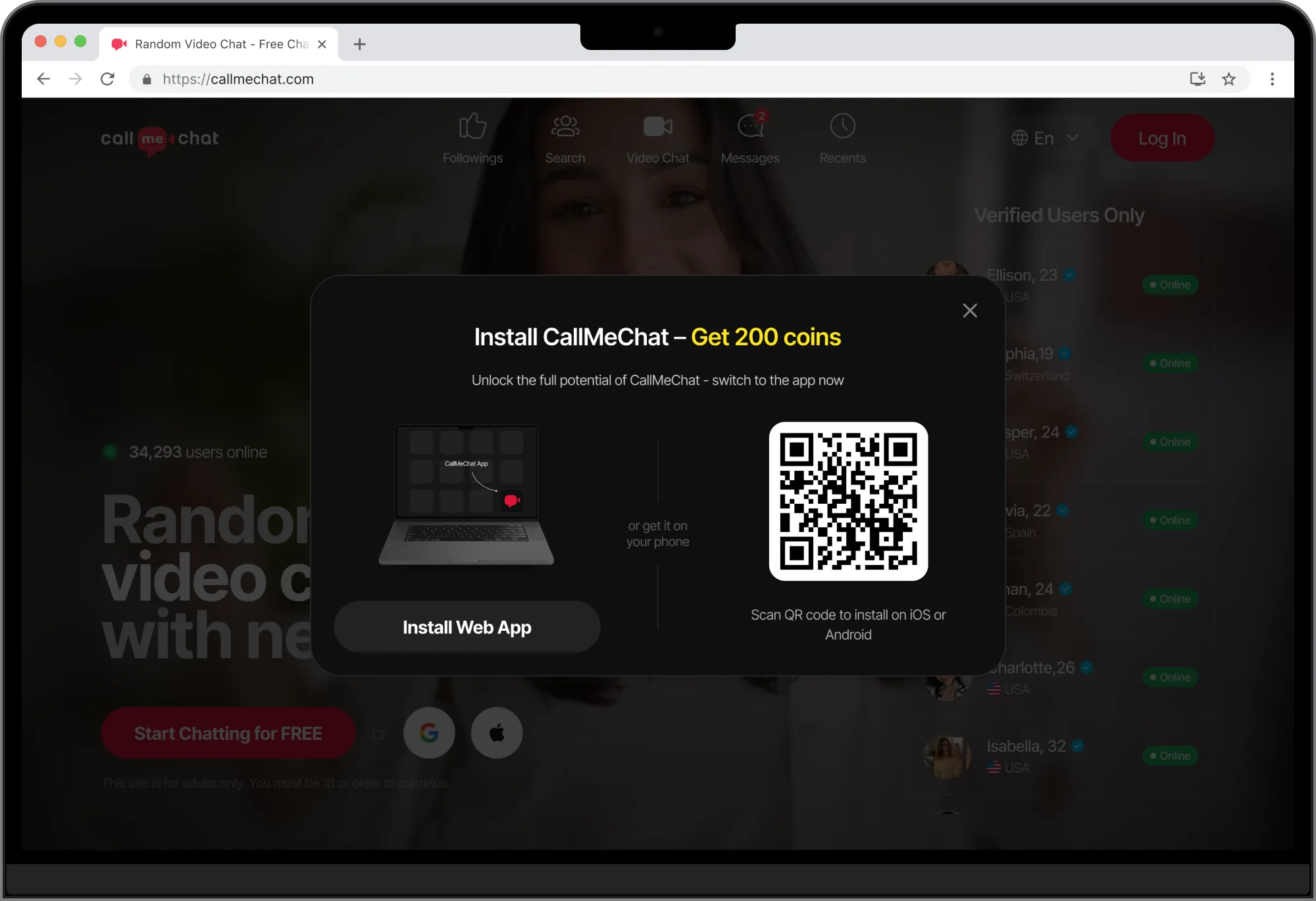 Fenêtre d’installation de CallMeChat dans le navigateur