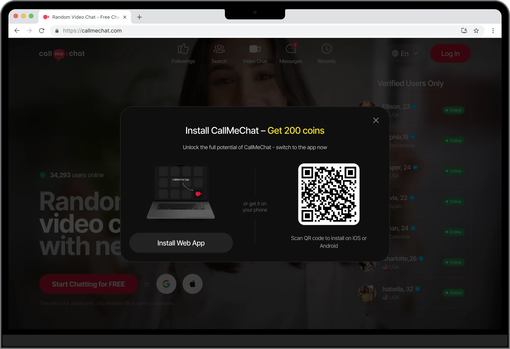 Ventana de instalación de CallMeChat en el navegador