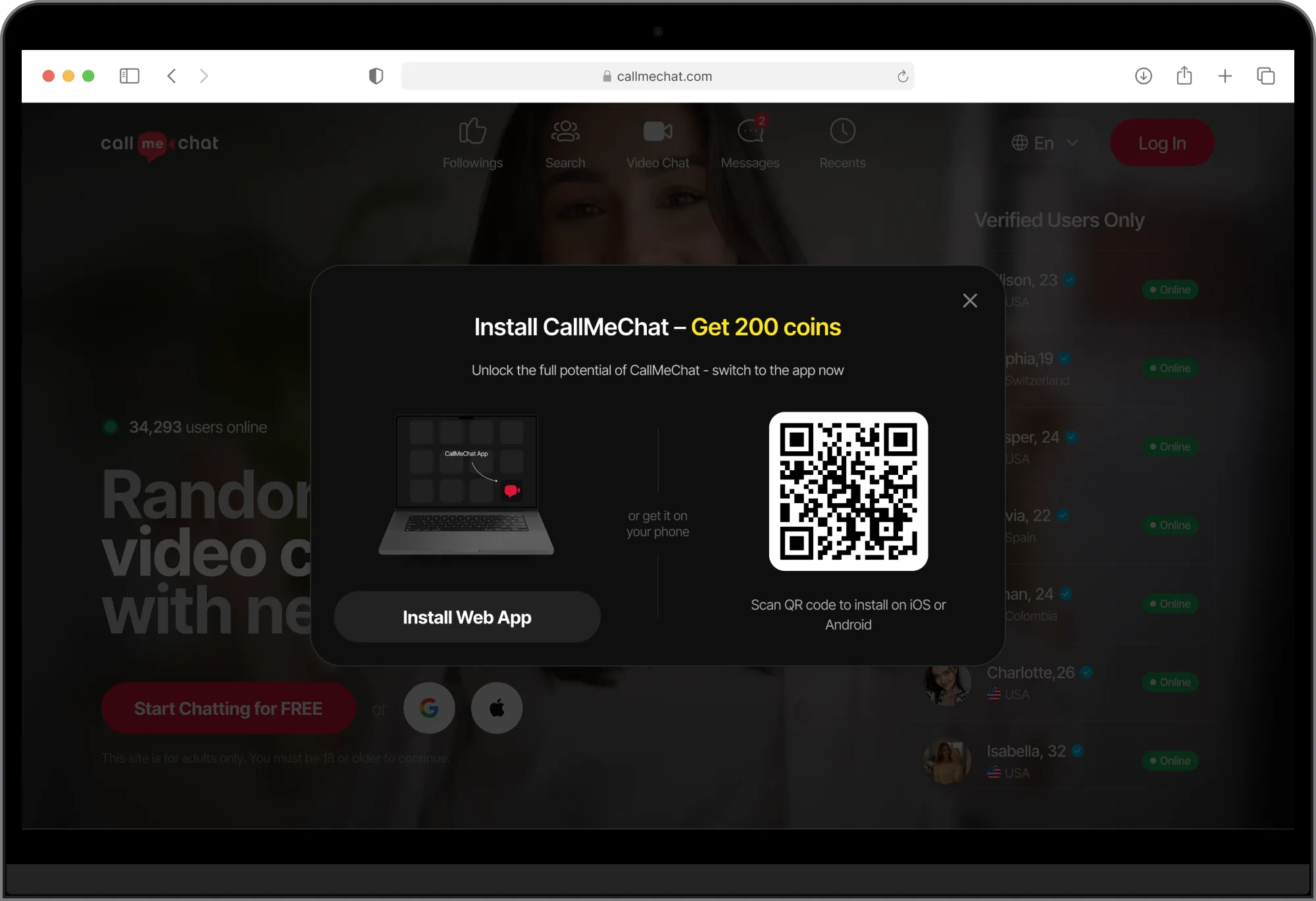 Fenêtre d’installation de CallMeChat dans le navigateur