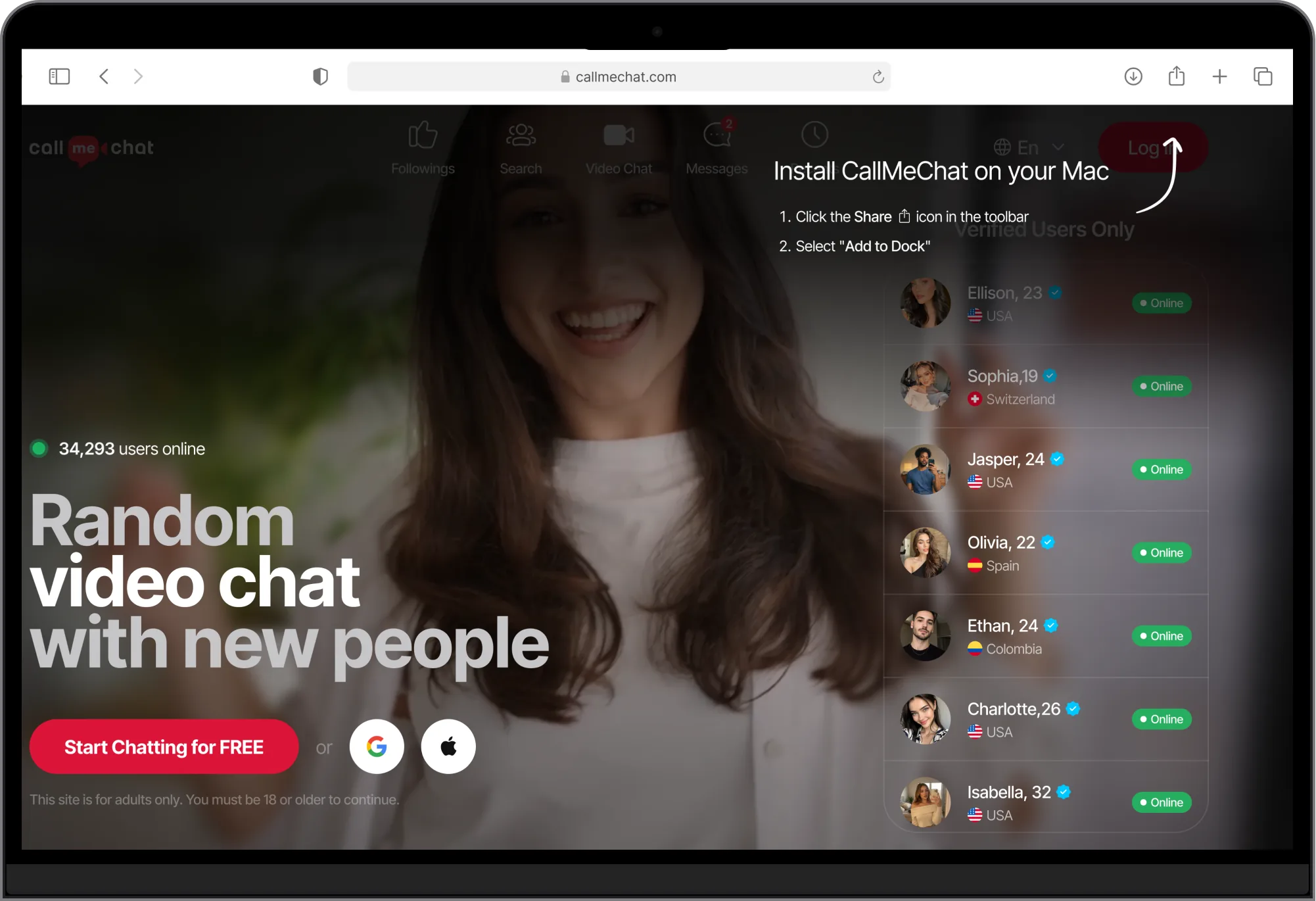 Pasos de instalación de CallMeChat en el dispositivo seleccionado