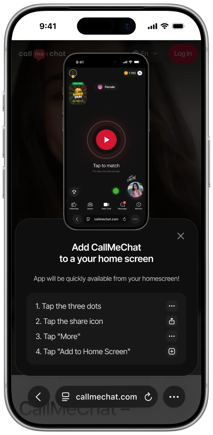 Pasos de instalación de CallMeChat en el dispositivo seleccionado