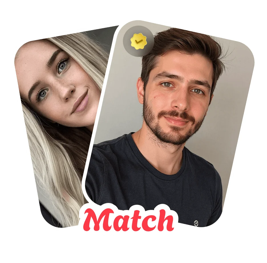 Video-Chat-Match-Bildschirm mit Fotos eines Mannes und einer Frau