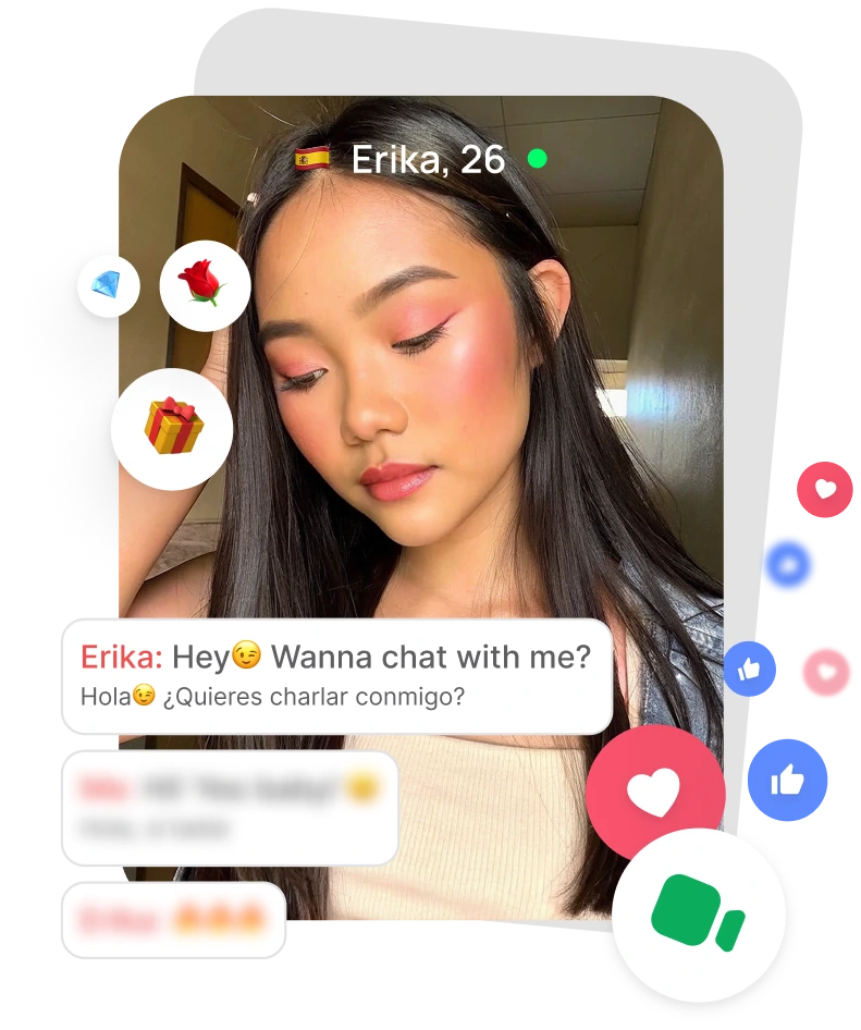 Profile photo with chat messages and social reactions