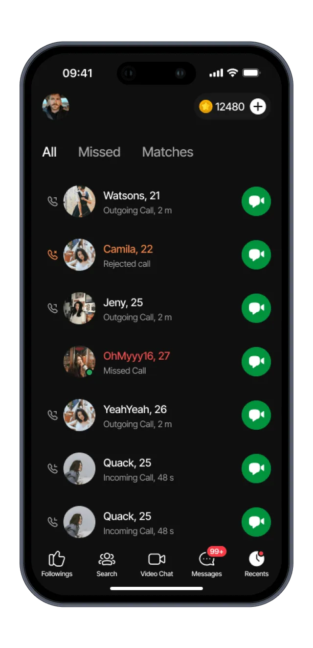 Chat list in video app